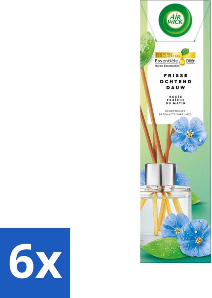 6 x Air Wick - Geurstokjes - Frisse Ochtenddauw - Essentiële Oliën - 40 ml - Geurstokjes - Air Wick - Frisse Geur - Essentiële Oliën - Interieurdecoratie