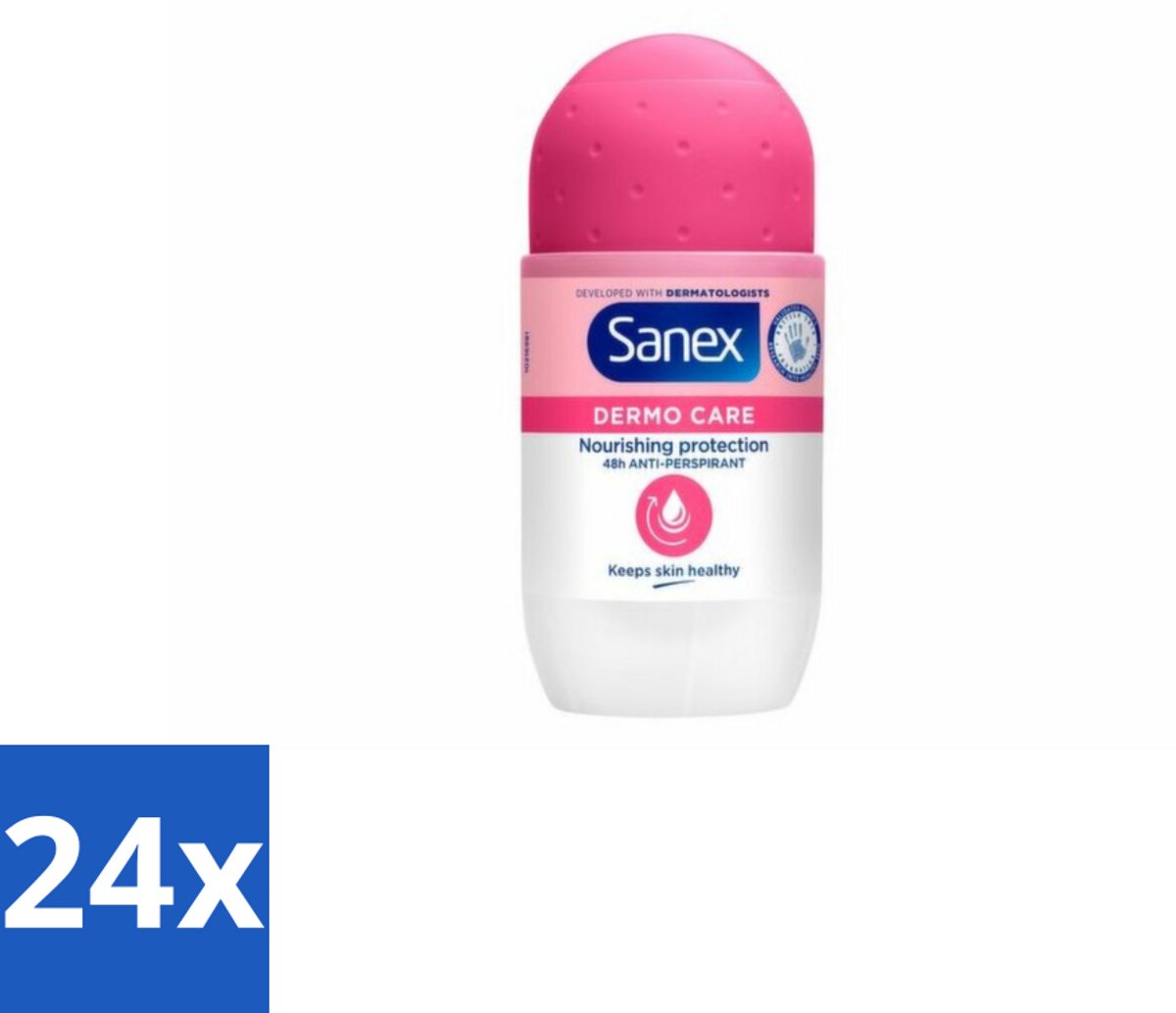 Sanex – Deodorant Roller – Dermo Care 48H Antiperspirant - 50 ml - Voordeelverpakking - 24 stuks