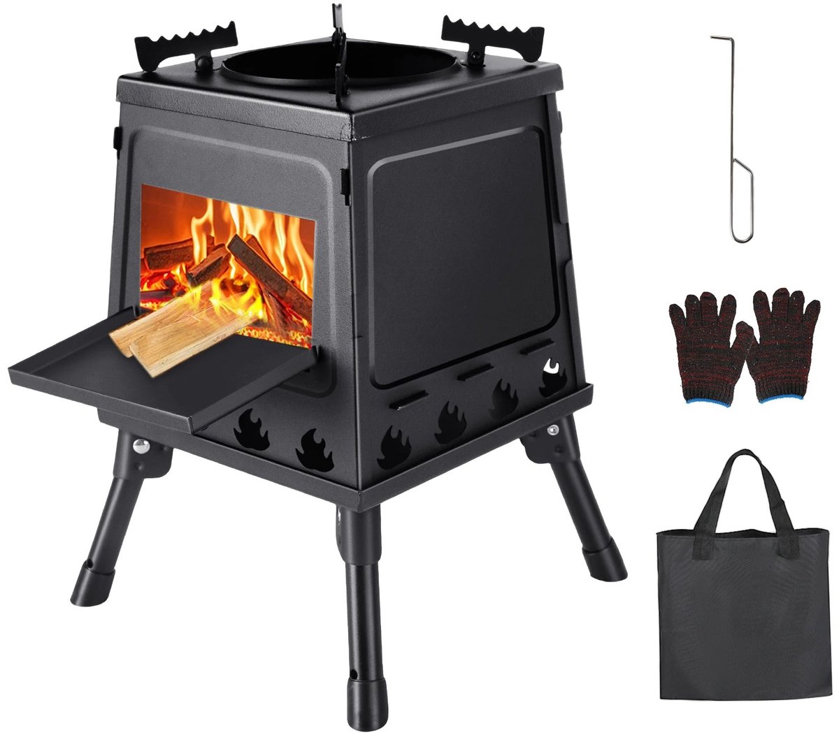 VidaStore mobile camping kachel - Houtkachel - Mobiele kachel - Camping kachel - Houtkachel buiten - Opvouwbaar - 22x22x35 cm