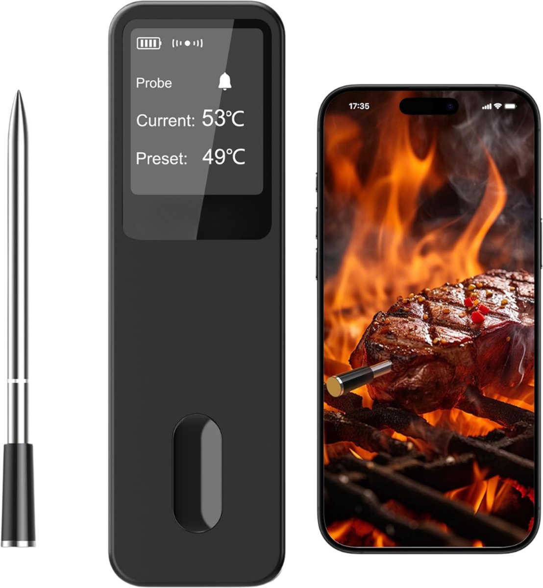 CRLYN® Vleesthermometer Draadloos - Kerntemperatuurmeter BBQ Draadloos - BBQ Thermometer