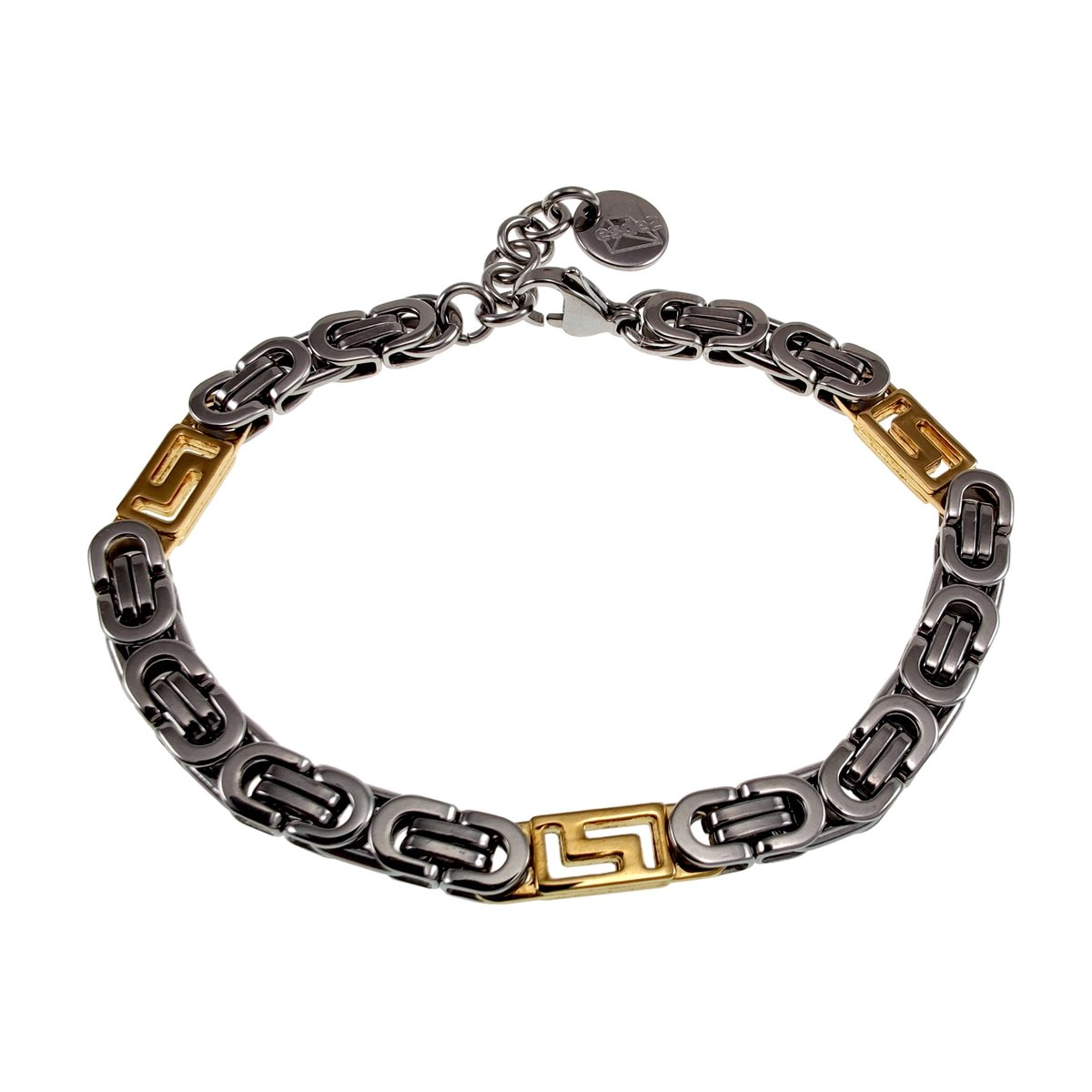 Schakelarmband, Koningsarmband met Griekse Schakels RVS Zilverkleurig/Goudkleurig Unisex - Verstelbaar 16 tot 19 cm