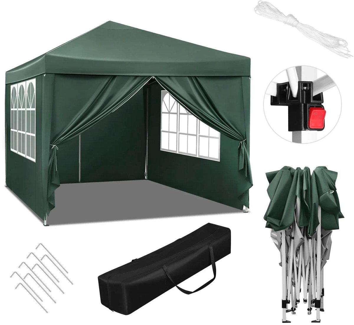 Partytent 3x3 meter Groen - Waterdicht en UV-bescherming - Snel opgebouwd, Inclusief draagtas