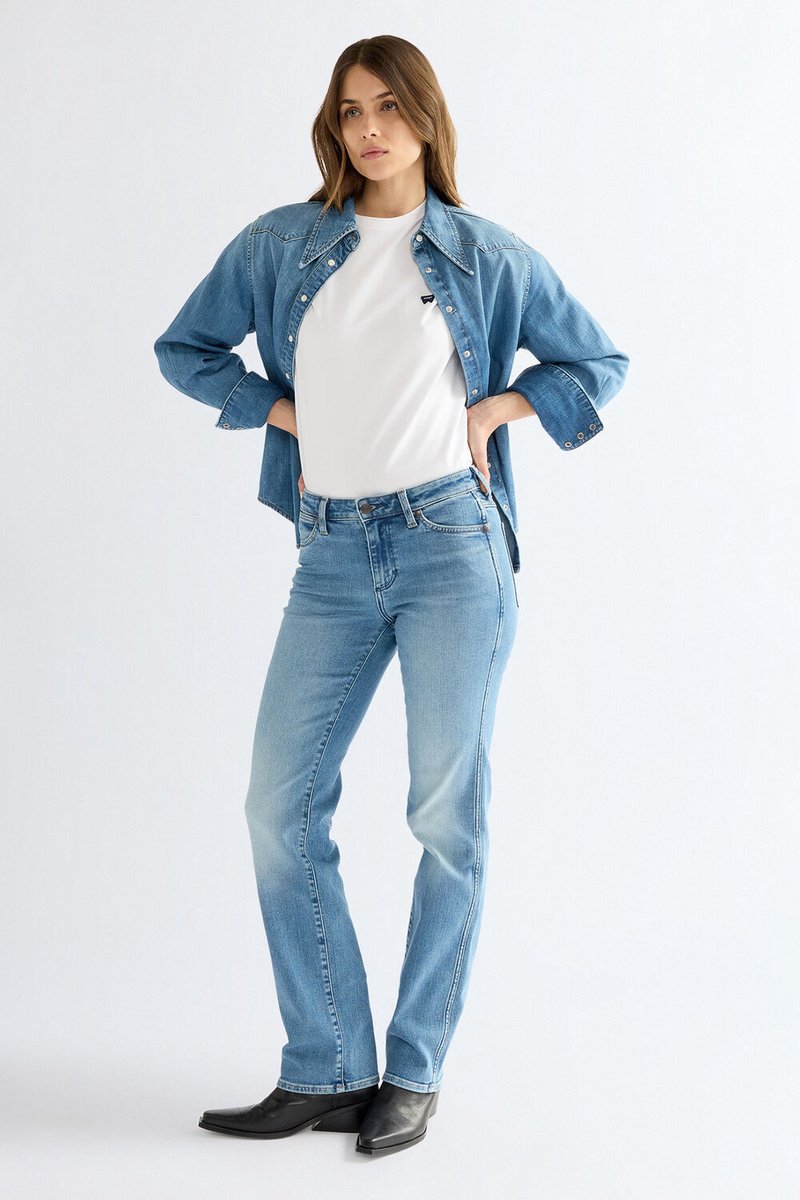 Wrangler STRAIGHT Dames Straight Fit Jeans W34 X L32 Blauw