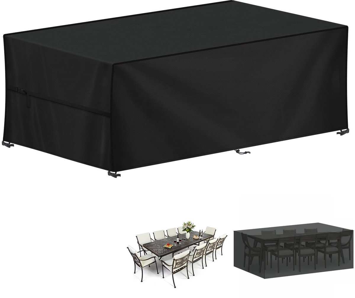 Famanu Tuintafelhoes 260x100x80 cm, waterdichte outdoor afdekking van 420D Oxford-stof, winddichte beschermhoes voor tuinmeubelen, UV-bestendig Zwart