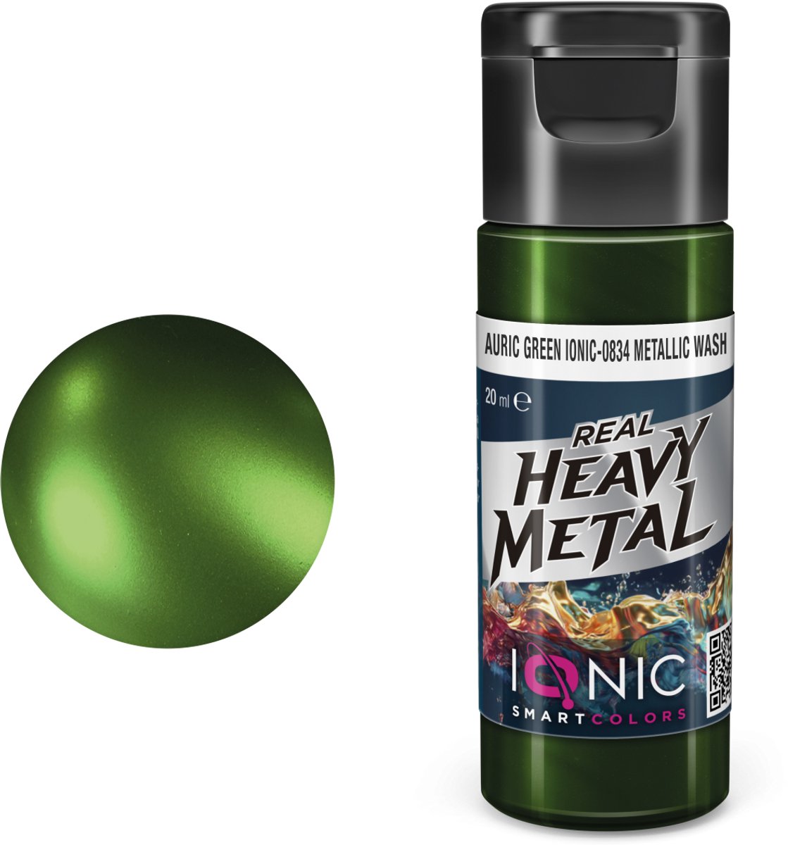 AMMO by Mig Jimenez Hobbyverf Acrylverf - MIG IO0834 Ionic Smart Colors - Real Heavy Metal - Goudgroen - Metallic Wash - Metallic Acryl - 20ml Verf potje - 20 ml