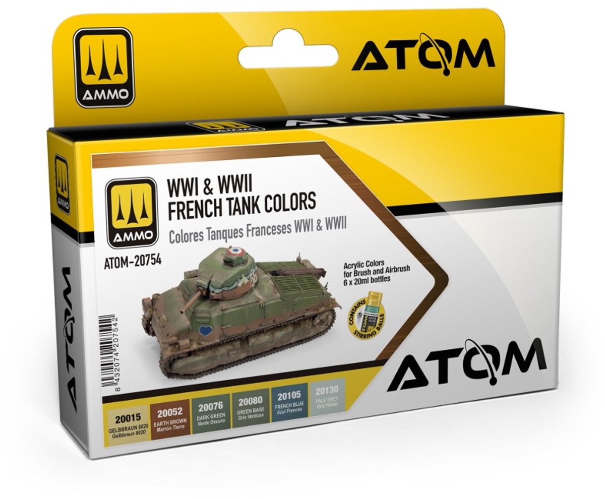 AMMO by Mig Jimenez Hobbyverf Acrylverf - MIG 20754 ATOM - WWI - WWII Franse Tanken Kleurenset - Acryl Set 6x20ml Verf set - 6x20 ml