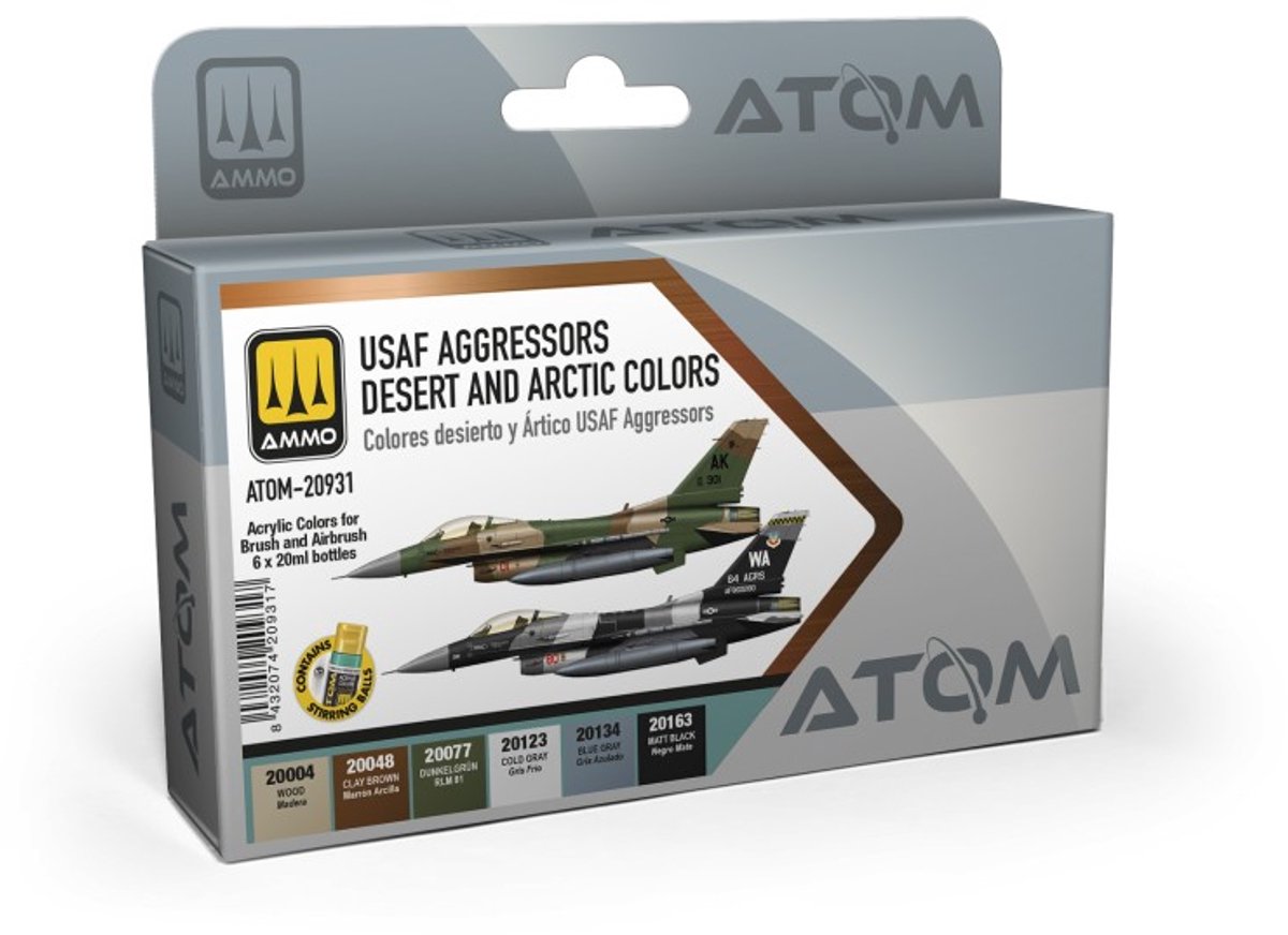 AMMO by Mig Jimenez Hobbyverf Acrylverf - MIG 20931 ATOM - USAF Aggressors Desert en Arctic Kleurenset - Acryl Set 6x20ml Verf set - 6x 20 ml