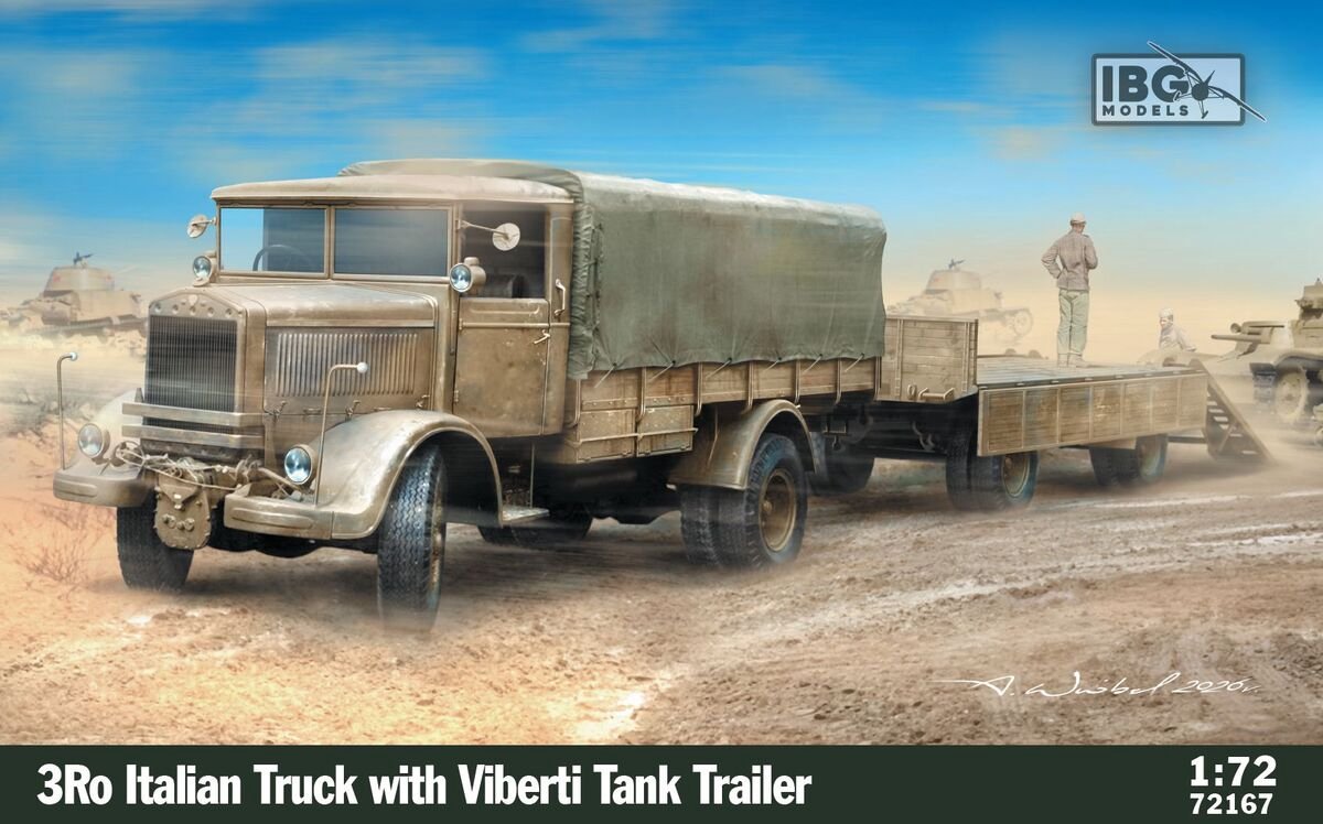 IBG Models Modelbouwpakket Militaire voertuigen - 72167 3Ro met Viberti Tanktransport-oplegger WWII - Italiaanse Zware Transporttruck Plastic - 1:72 - Modelbouw