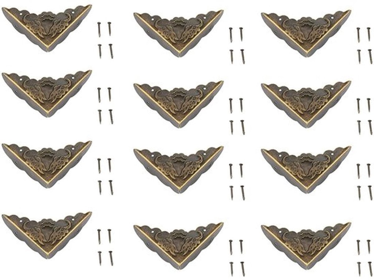 Hoekbeschermer 12 Stuks - Antiek Messing - Vintage Design - Meubelhoekveiligheidsbumpers - Decoratieve Bescherming - Kindveilige Hoekbescherming - Meubelhoekbeschermer