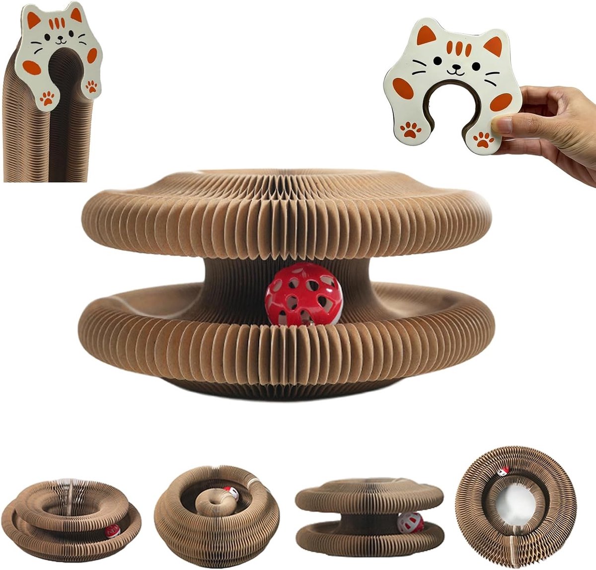 Voerpuzzel voor kat - Karton - 5-in-1 Krabplank met Speelbal en Magnetische Modules - Interactief Kattenplezier Binnen