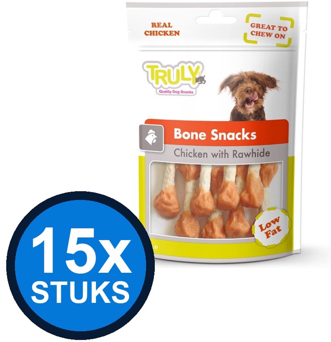 15x Truly Bone Snacks Kip - Hondensnack - 90g