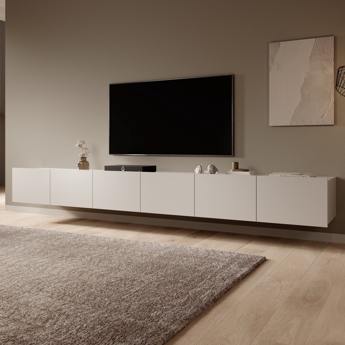 MEUBELLA TV-Meubel Calgary - Beige - 300 cm - Hangend of Staand