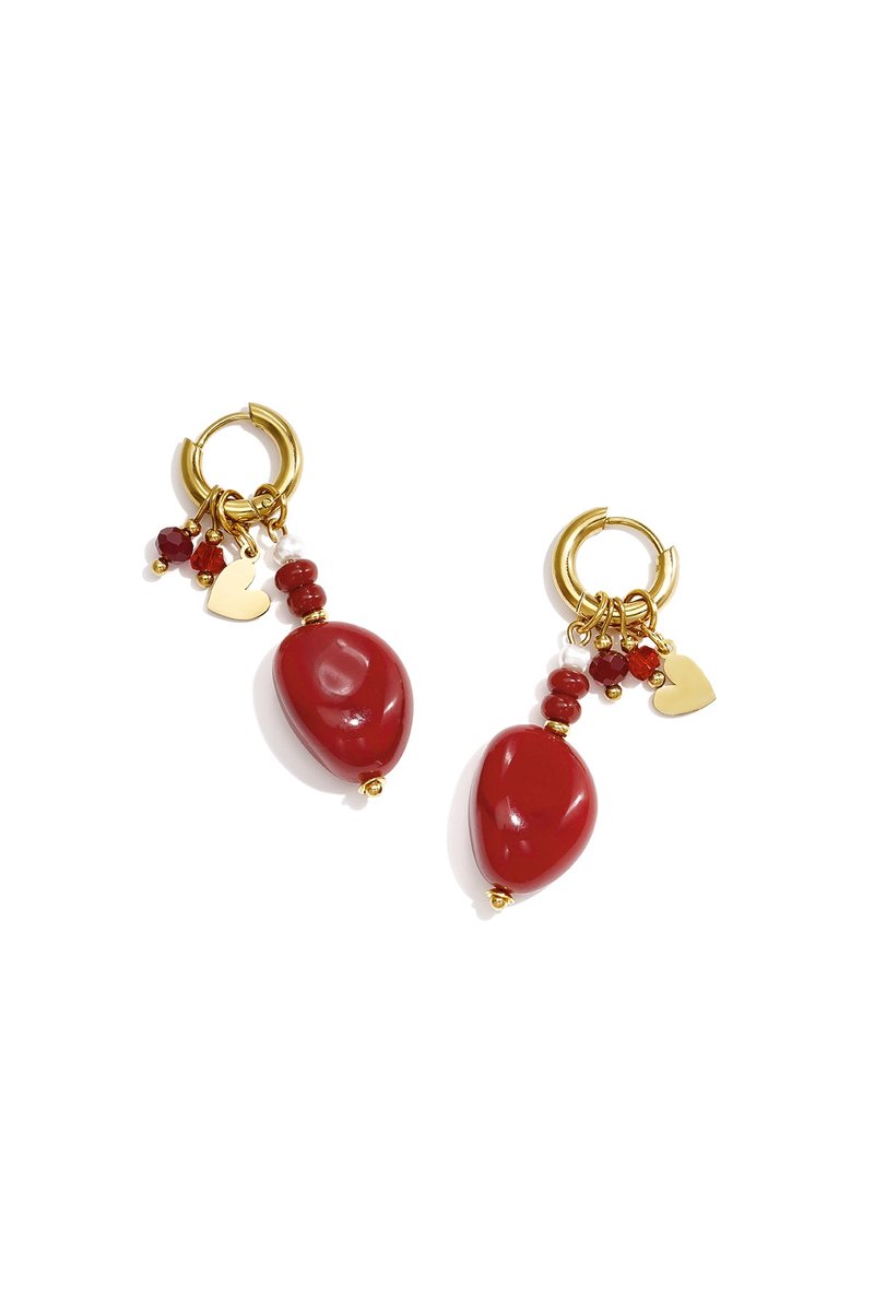 Ruby - Hartjes Oorbellen - Karmozijnrood - Stainless Steel - - Karmozijnrood