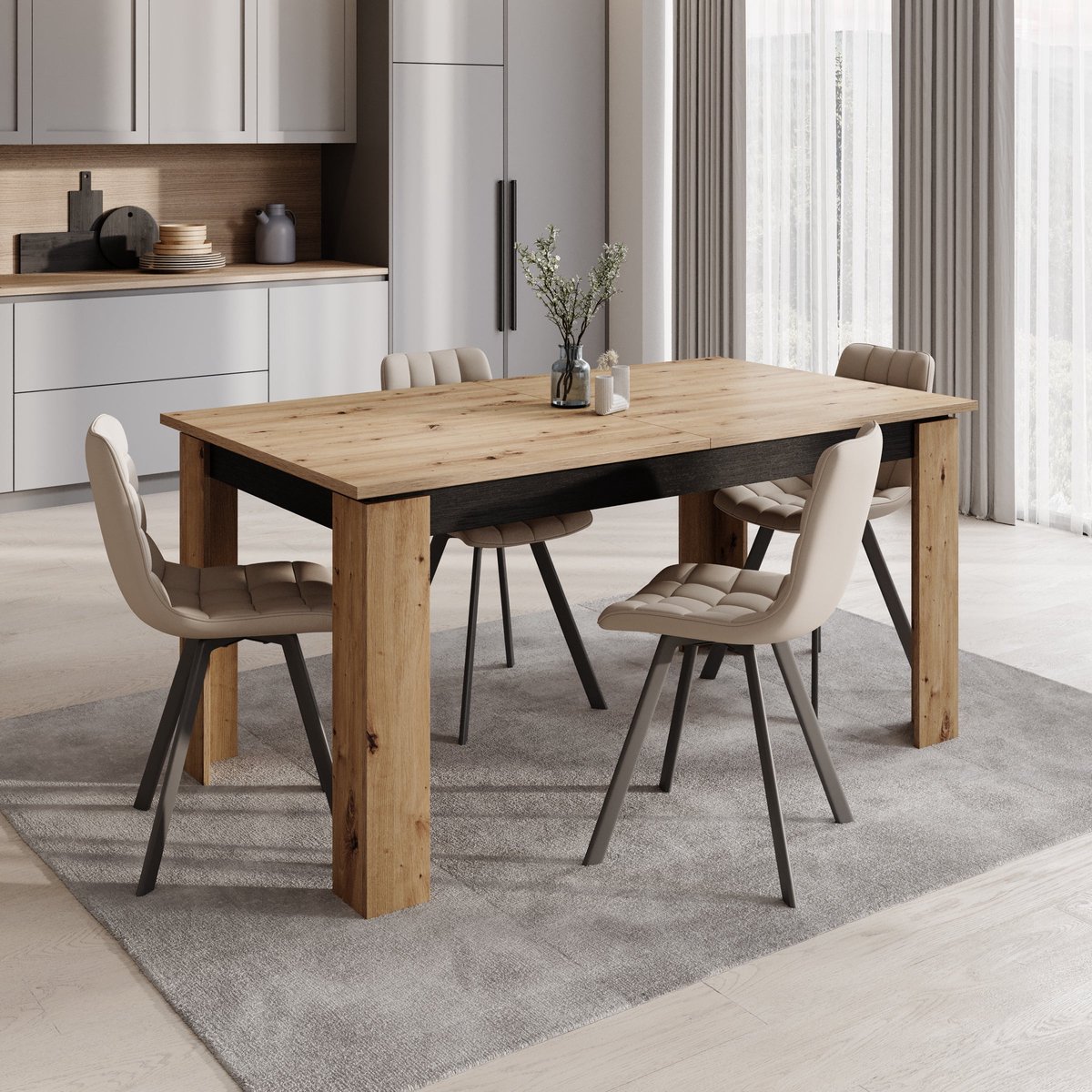 Meubella - Montellini - Eetkamertafel - Eikenpatroon - 160x90x77 cm