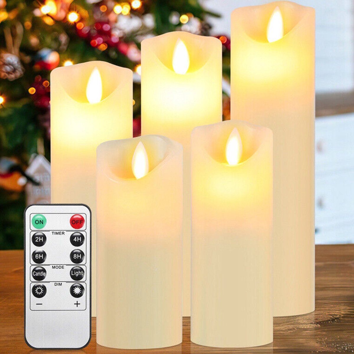5 Stuks Led Kaarsen - Nep Kaarsen - Dinerkaarsen - Kerst Kaarsen met Bewegende Vlam - Paraffinehouders - Dimfunctie - Afstandsbediening - Timer 2-8 uur - Flikkerend & Constant licht - Schuin Ontwerp - Voor Bruiloft & Kerst & Romantisch Diner & Sfeer
