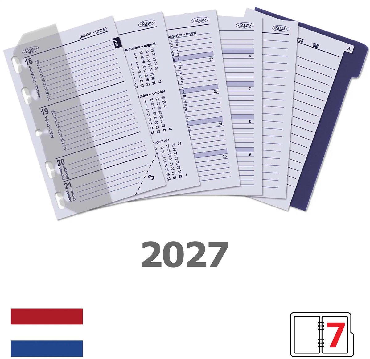 Kalpa 6347-27 104 x 68 mm mini Planner Organizer Inzetstukken met extra's NL 2027