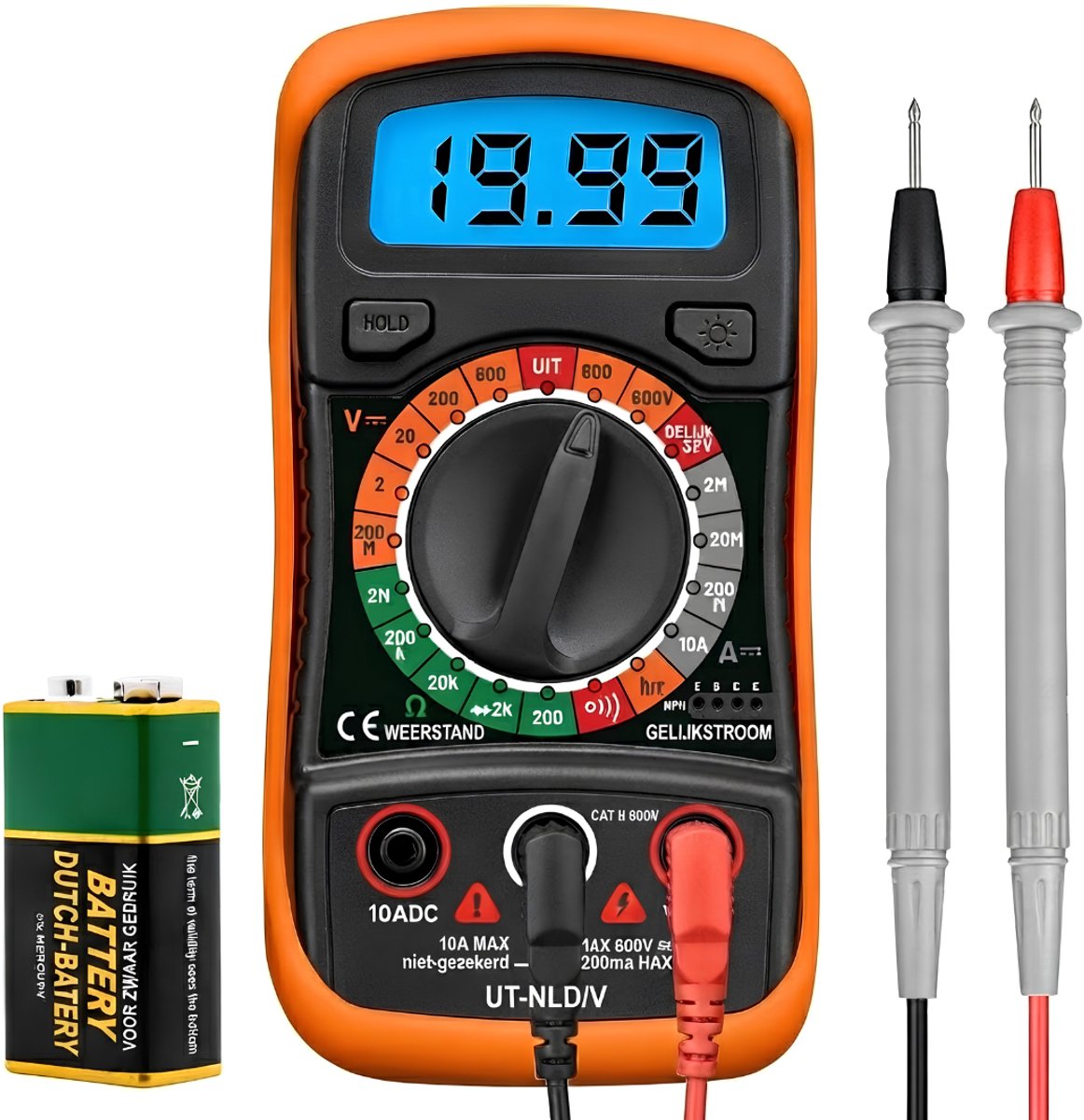VALI® Multimeter - Multimeter Digitaal - Verlicht LCD Scherm - Geel/Zwart - 15cm x 10cm x 5cm