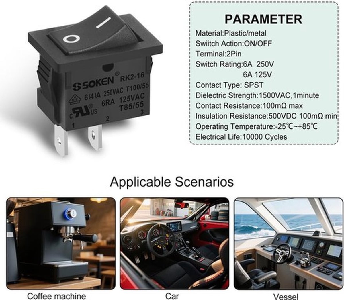 Rockerschakelaar - Aan-Uit Schakelaar - 6 A - Zwart - 5 stuks - Geschikt voor elektrische toepassingen - 19.7 x 13.1 mm