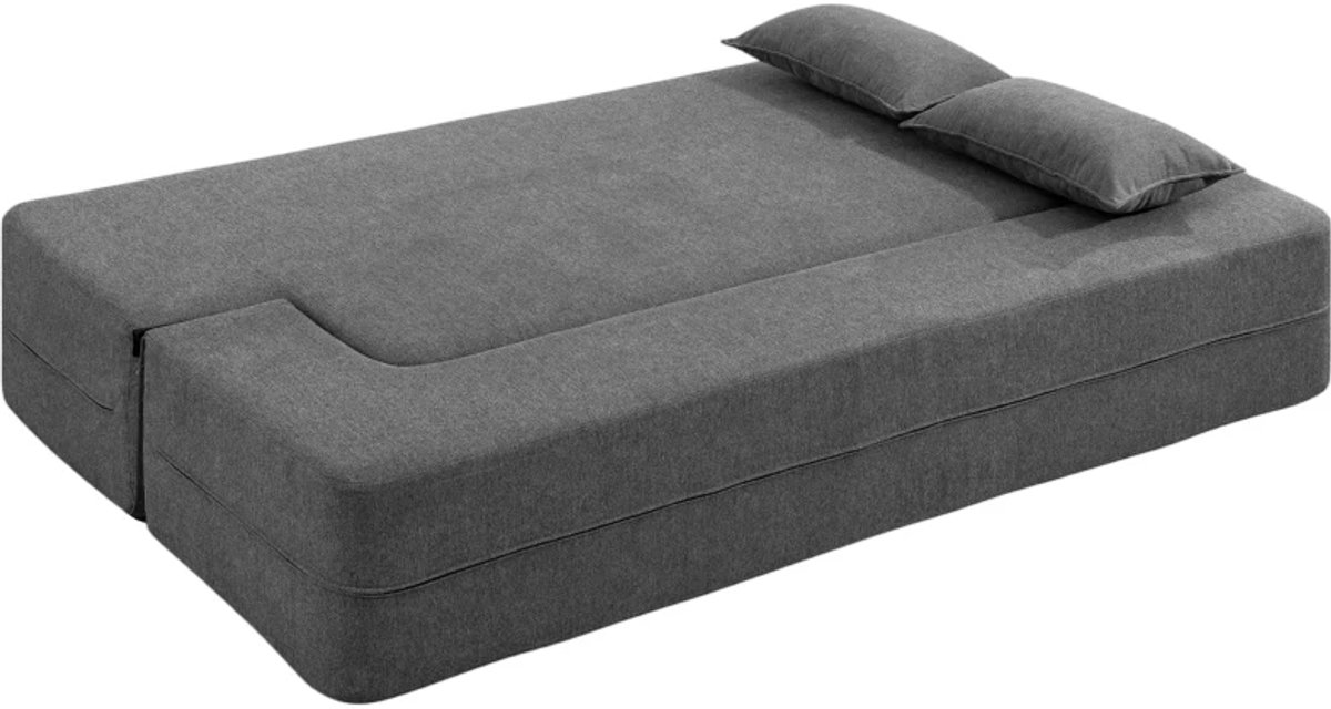 Slaapbank 2-zits - Van schuimrubber - Brede armleuningen - Inclusief 2 kussens - Laadvermogen 360 kg - Grijs