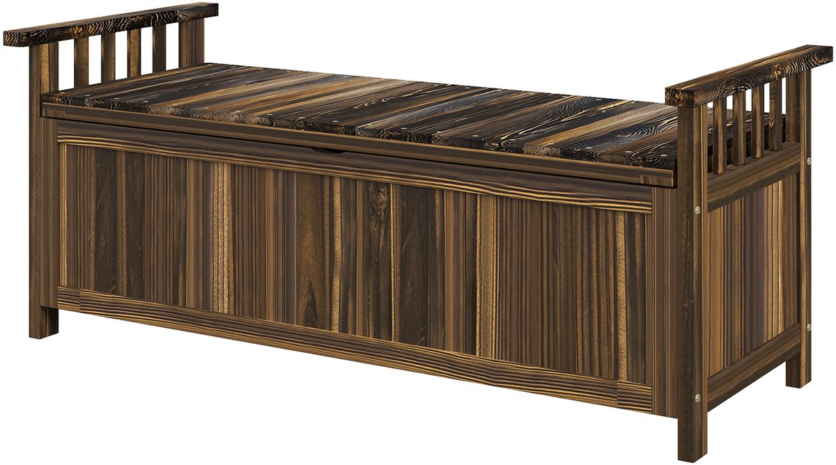 Houten tuinbank voor 2 personen - weerbestendig - tuinmeubel met opbergruimte en armleuningen - 128 - 5 x 52 x 53 - 5 cm - verkoold