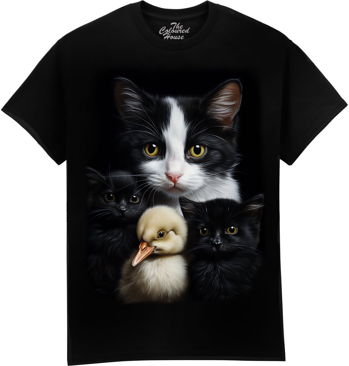 Kat Mom Cat And Kittens Portrait The Coloured House T-shirt XL