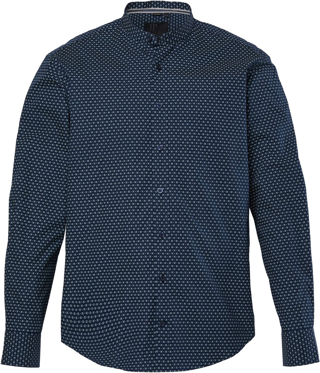 JP 1880 - Heren - Overhemd lange mouwen minimalistisch patroon modern fit - Navy blauw - Maat XXL