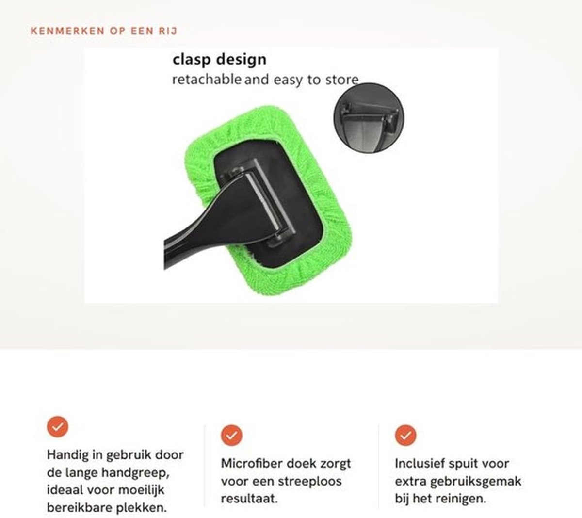 Ruitenreinigingsgereedschap met Lange Handgreep - Microfiber Doek - Voorruitreiniger - Auto Raamreiniger - Herbruikbare Pads - Universele Reinigingsset - Auto Ruitenreiniger