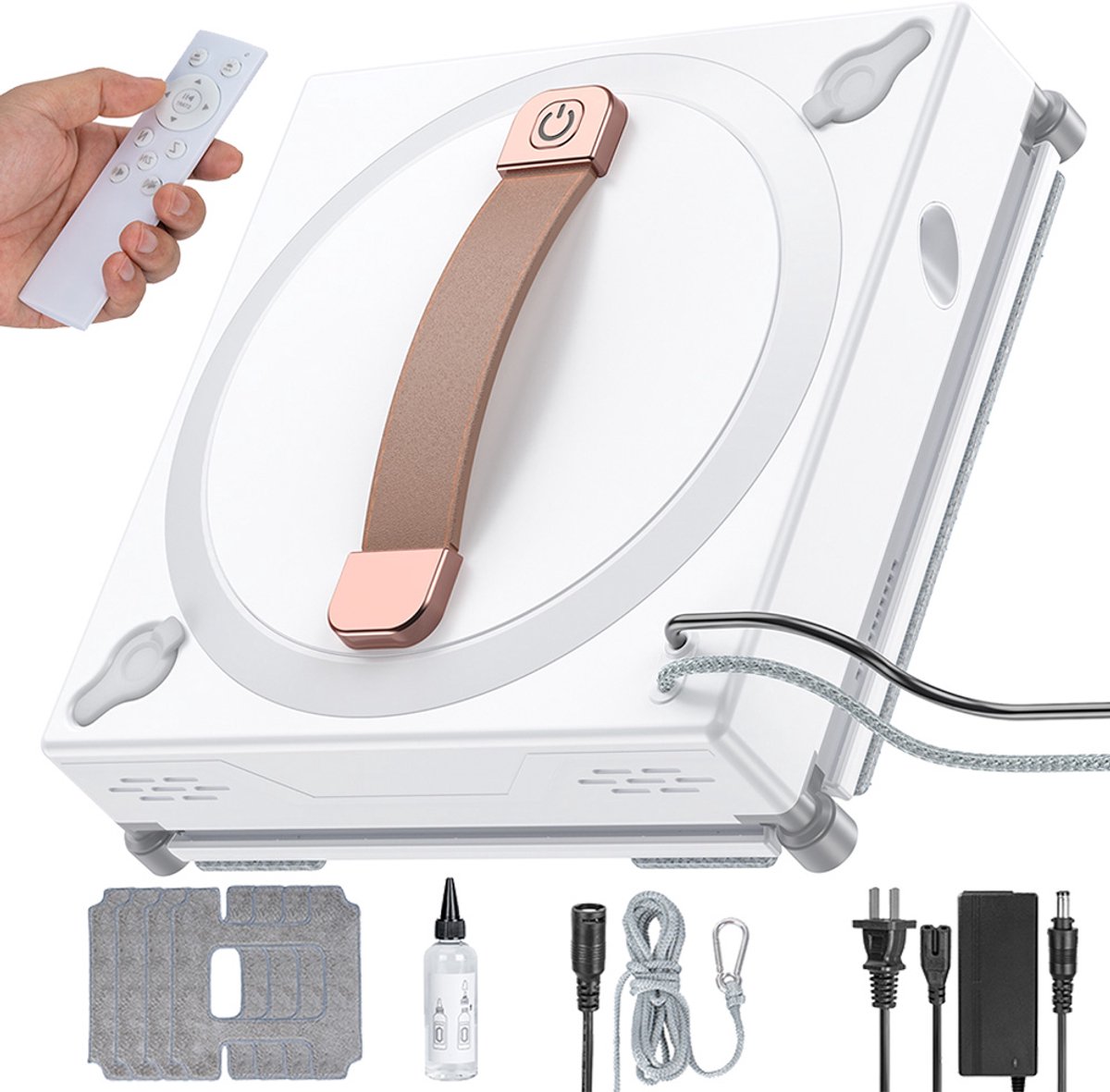 Robot Glazenwasser - Raamreinigingsrobot - Ramenwasser - Ruitenreiniger - met Watersproei - 5000Pa Zuigkracht - 3 Intelligente Routes - Randdetectie - 30 Min Noodzuig - 100 ml Tank - Robot Ramenreiniger - Voor Ramen Spiegels en Tegels - Hoogte Veilig