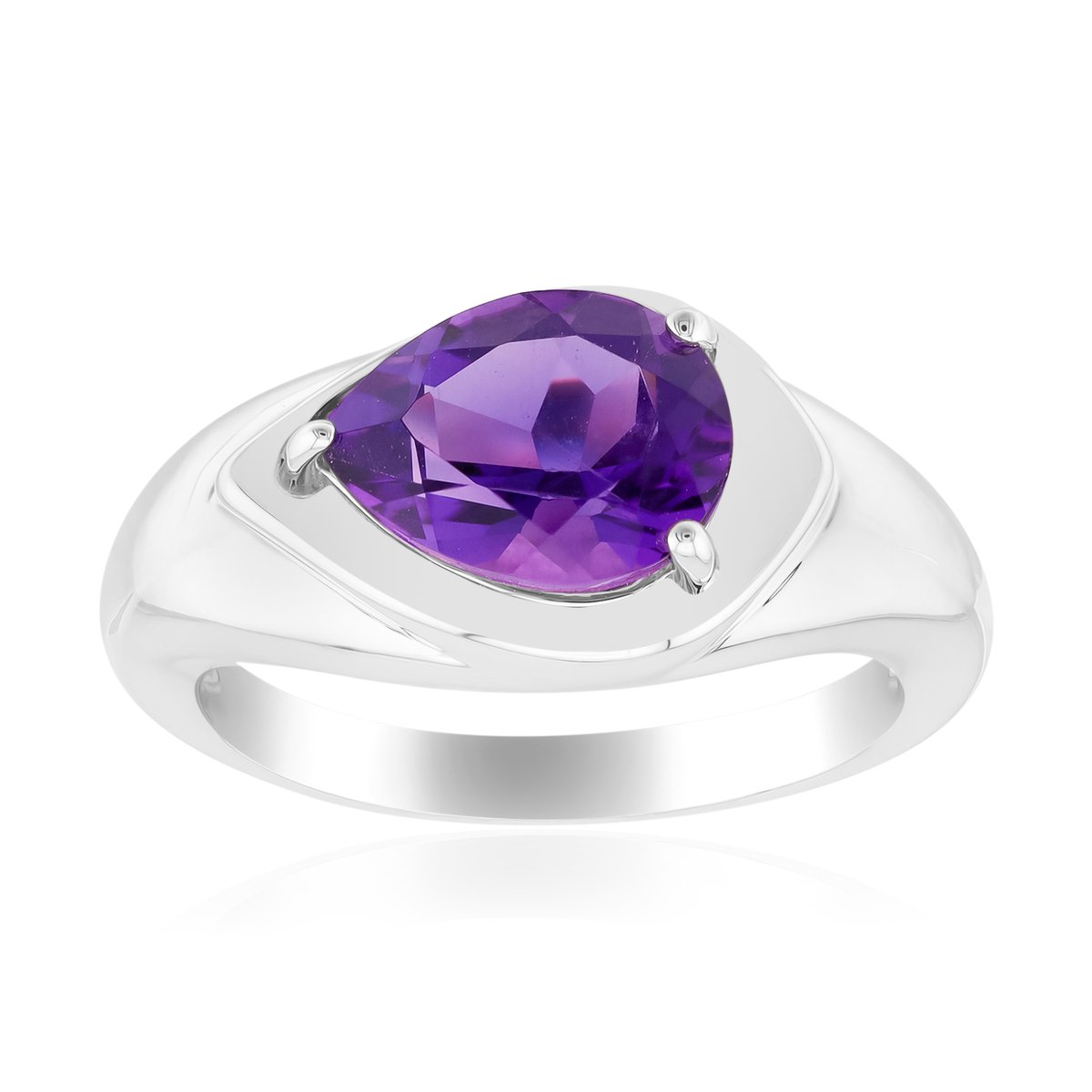 Cavill - Zilveren ring met Uruguay amethist peervormig - 925 sterlingzilver met palladium - 1,275 ct - Stijlvolle duurzame ring met paarse edelsteen