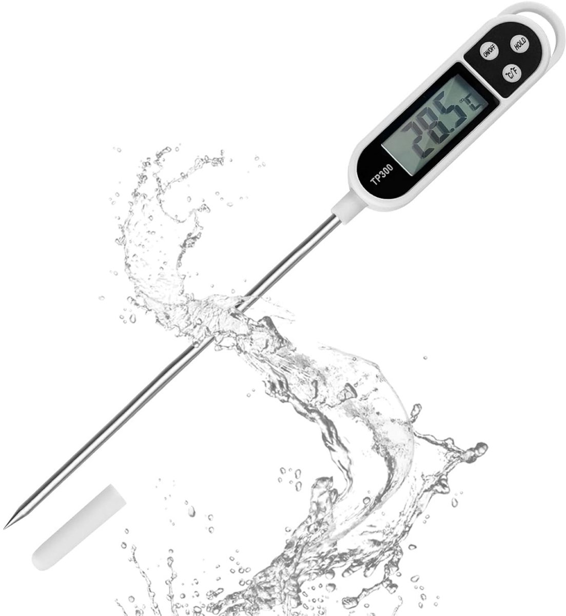 SSTRWGOOD Braadthermometer - Digitale Keuken thermometer met LCD Display - Directe Lezing tot 300°C - Geschikt voor Grillen, Bakken en Melk - Roestvrijstalen Sonde & ABS Behuizing - °C/°F Schakelaar - Incl. Batterij
