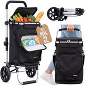 SquareSix Boodschappentrolley 50L met Koelvak - Boodschappenkar - Winkeltrolley Opvouwbaar - Afneembare Tas - Steekwagenfunctie - Zwart