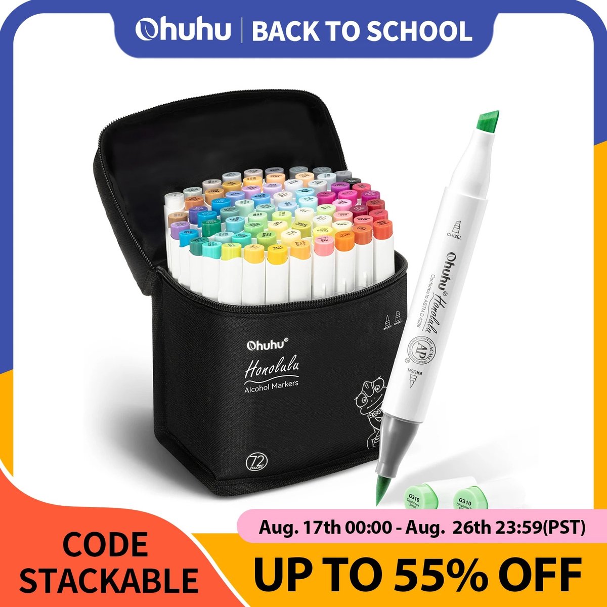 6Seven - Twinmarkers - Alcohol markers - Stiften set - Markeerstiften - Hervulbare dual tip - Met opbergtasje