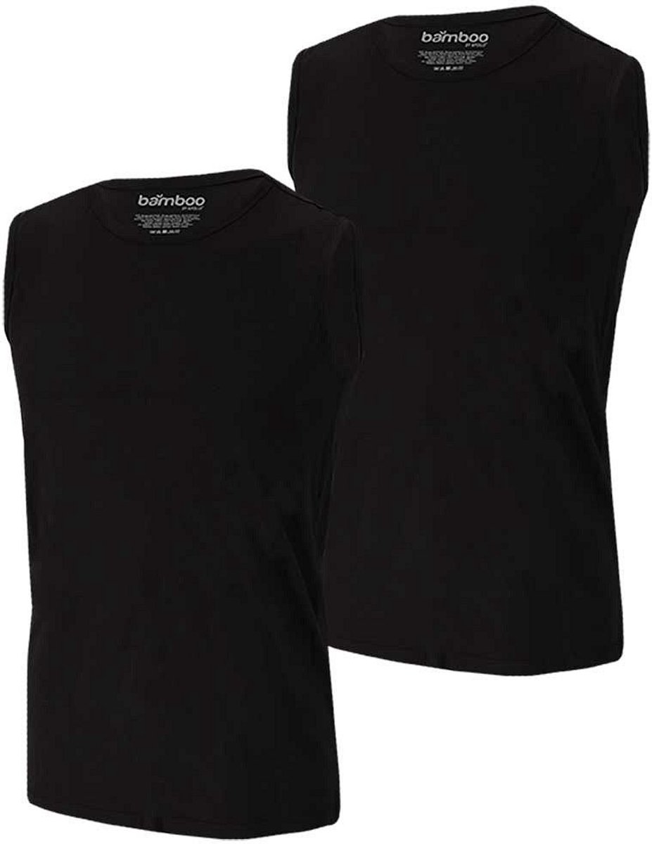 2 pak Apollo Bamboe mouwloos shirt zwart - Zwart - L