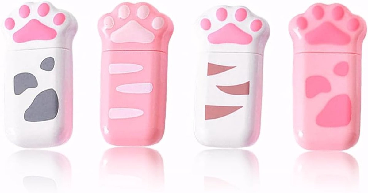 4 Stuks Mini Correctietape 6m x 5mm - Schattige Kattenpoot Ontwerp, Compacte Roller voor Schoolbenodigdheden en Creatieve Projecten