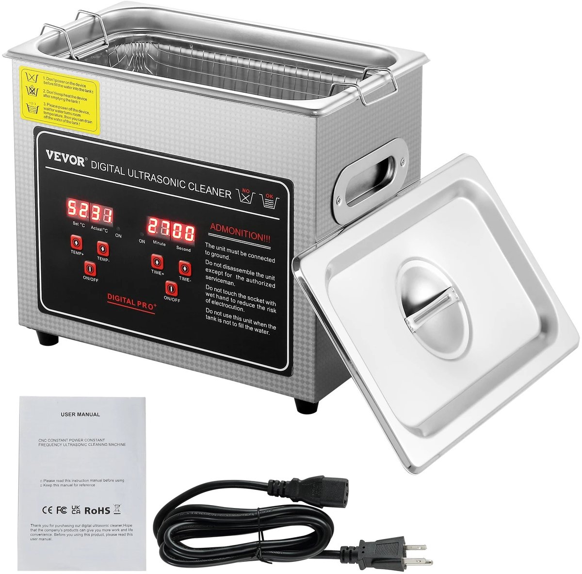 Brandistry - Professionele Ultrasoon Reiniger - Rvs Draagbare Reiniging Wasmachine - Echografie Huishoudapparaat - Rvs - 3 Liter