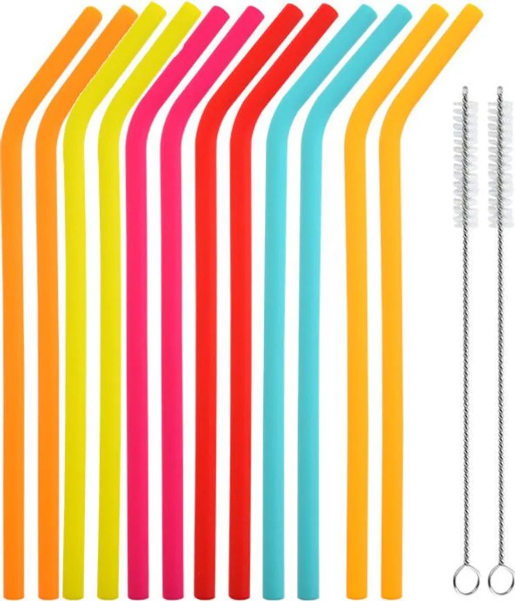 12 herbruikbare siliconen rietjes, Geschikt voor alle drinkbekers.