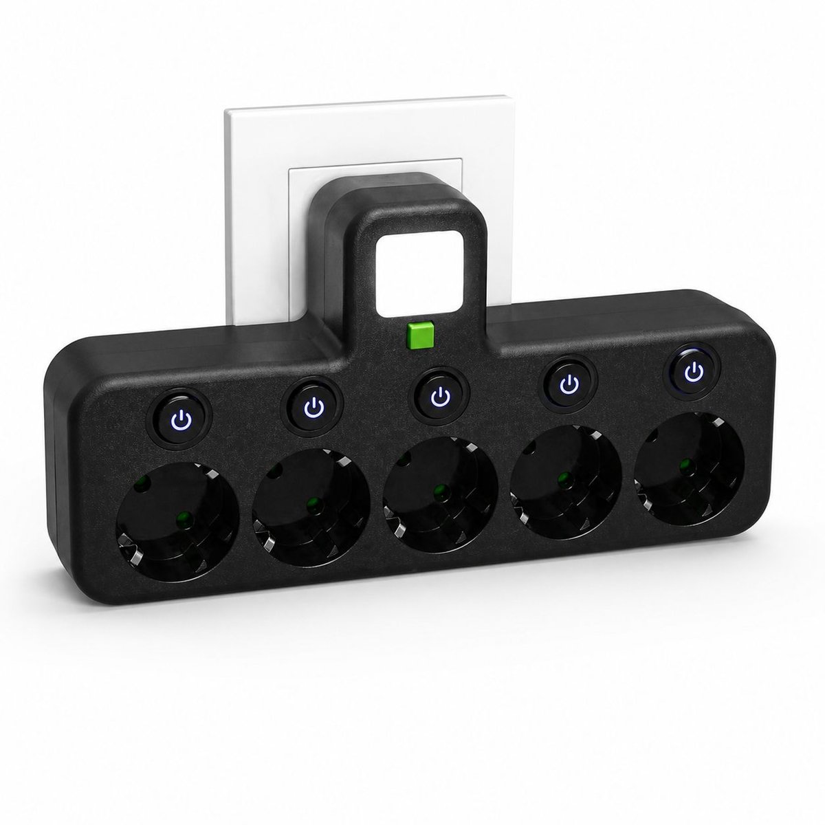 Stekkerdoos Wandcontactdoos 5-voudig, Plat Ontwerp Stopcontact met 5 Afzonderlijke Schakelaars, Stekkerverdeler voor Europees Stopcontact, 16A/2500W, Brandvertragend PC-materiaal, Pure White, Geschikt voor Keuken, Kantoor en Thuis——wit