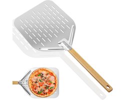 Pizzaschep - RVS Pizzaschep - Geperforeerd met Houten Handvat - 39,5 x 30 cm - Voor Pizzaoven, Oven, BBQ en Pizzasteen, Pizzaspatel voor Pizza en Brood