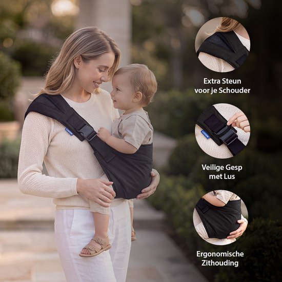 LUVION® Baby Sling FLORENCE Midnight Black - Heupdraagzak Baby - Ergonomische Hip Carrier - Draagzak - Tot 16 kg - Zwart van Luvion — afbeelding 3