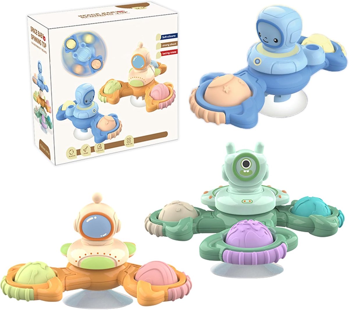 Casalora Baby speelgoed met zuignap – Ruimte zuignap draaiend speelgoed – Bad Speelgoed voor Baby en Peuter – Sensorisch activiteitenspeelgoed – 6–18 maanden