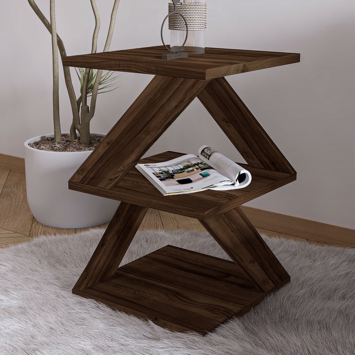 Asir - Bijzettafel - Walnoot - 29,6 x 29,6 x 54,2 cm
