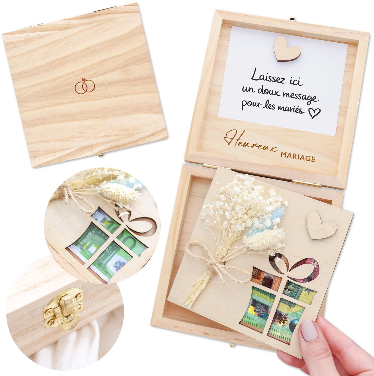 Solidchoice - Houten Geldbox voor Huwelijkscadeaus, Elegante Cadeaudoos