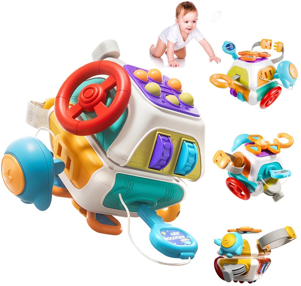 Casalora – Casalora – Baby Activity Cube – 10 in 1 Montessori Sensorisch Speelgoed – Interactief Speelgoed 6-12 Maanden – Ontwikkelingsspeelgoed voor Fijne Motoriek – Knoppen & Stuurwiel Baby Speelgoed