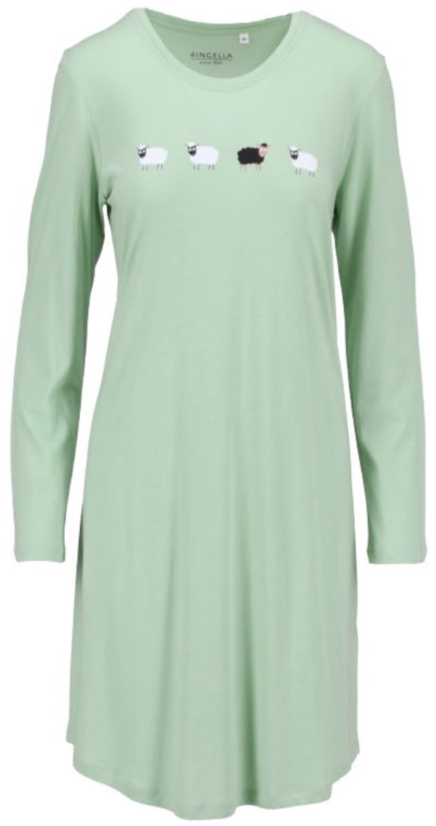 Ringella Katoenen dames nachthemd jade crème Ringella - Groen - Maat - 48