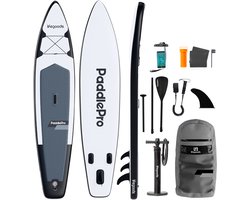 LifeGoods SUP Board Touring - 180 KG Draagkracht - 365 x 76 cm - Opblaasbaar - Compleet Sup pakket - Wit/Zwart