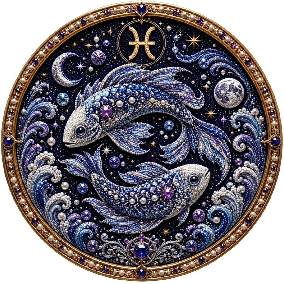 Casalora® Vissen Sterrenbeeld Parel Diamond Painting – DIY 3D Parel Kunstwerk – Ronde Astrologie Decoratie op Canvas – Creatieve Hobby voor Volwassenen – Sterrenbeeld Wanddecoratie – 20 × 20 cm