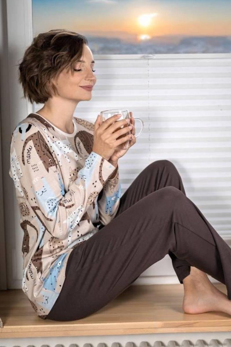 Ringella Cat Print – Pyjama – 6511234 – Brown –