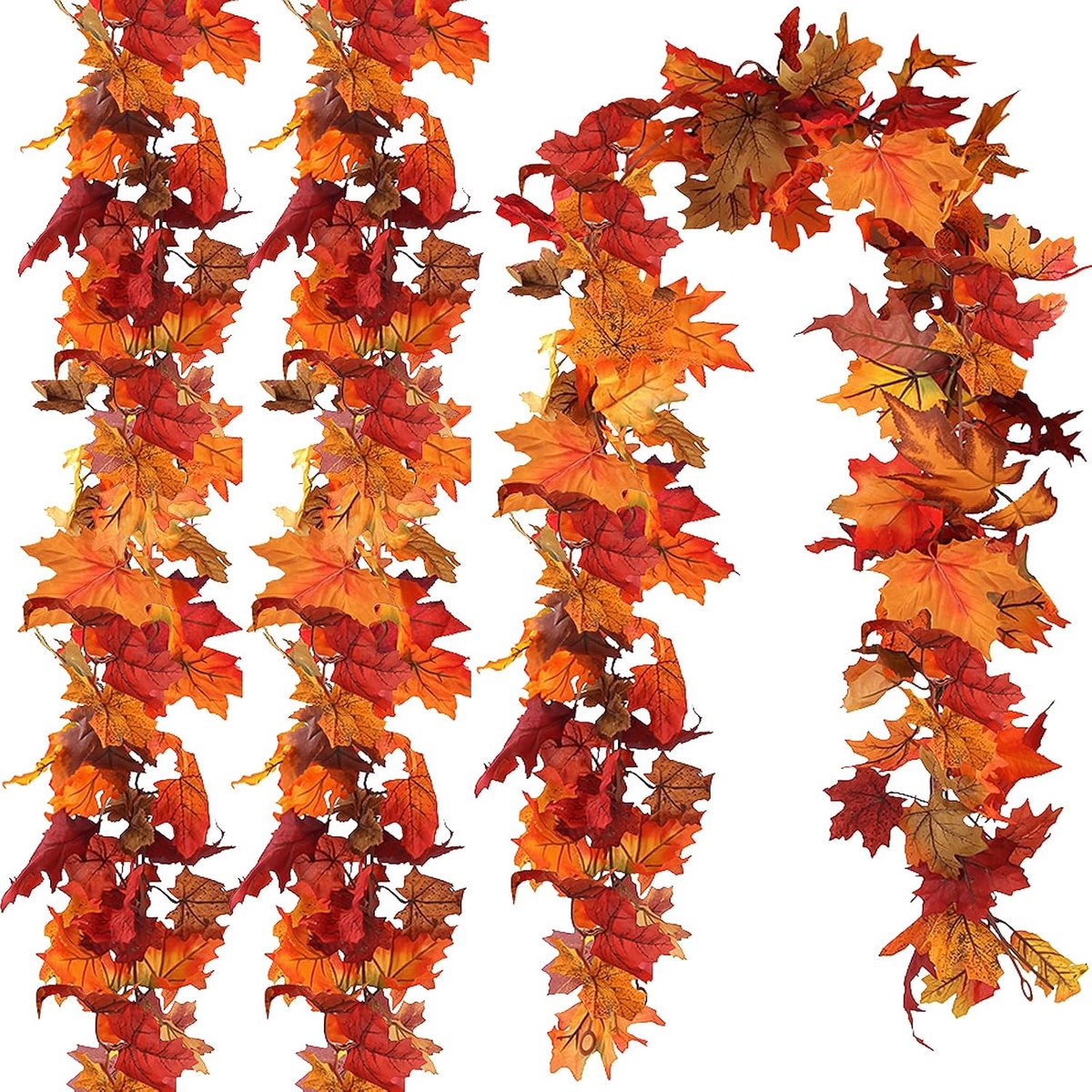 2 stuks herfstslingers met esdoornbladeren – 175 cm per stuk – Herfstdecoratie – Kunstplanten – Realistische esdoornslingers – Ideaal voor Thanksgiving, bruiloften en feesten – Oranje