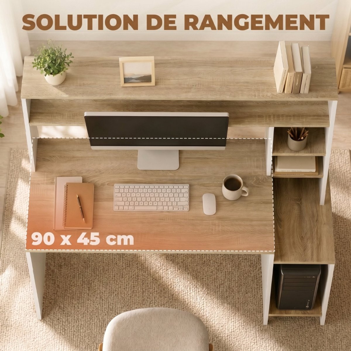 null Computerbureau 114x45x138 cm Wit - afbeelding 3