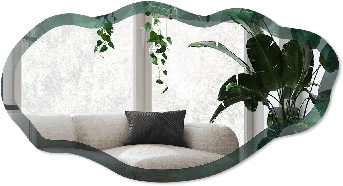 Wallfluent Groene Elegantie Spiegel - Groen Stijlvolle Wandspiegel - Organische Spiegel - Woonkamer, Kantoor, Slaapkamer - Klassiek - 45x90 cm - Totale afmeting 52x97 cm